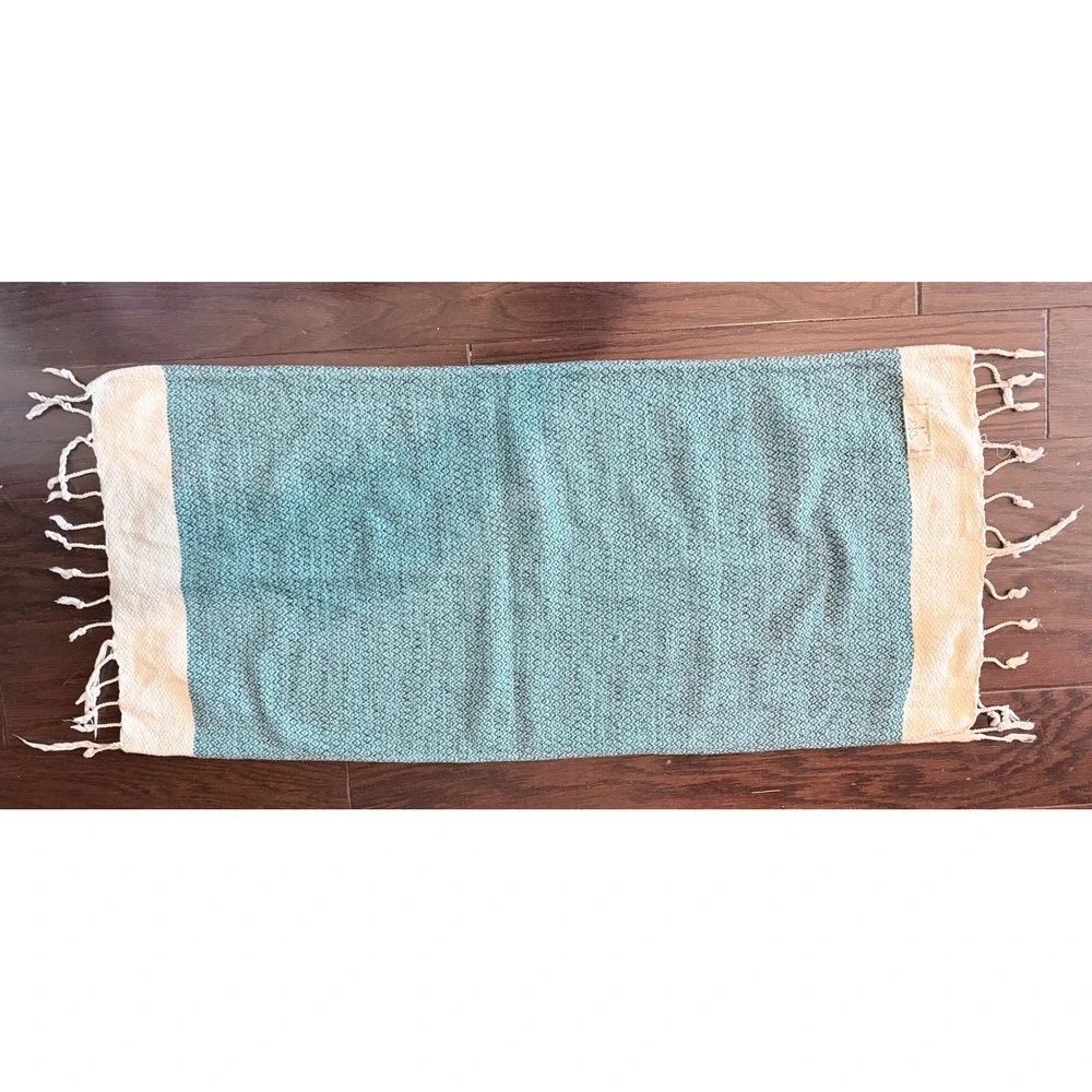 Smyrna Turkish Cotton Blue Diamond Weave Hand Towel Wrap with Fringe 39x16